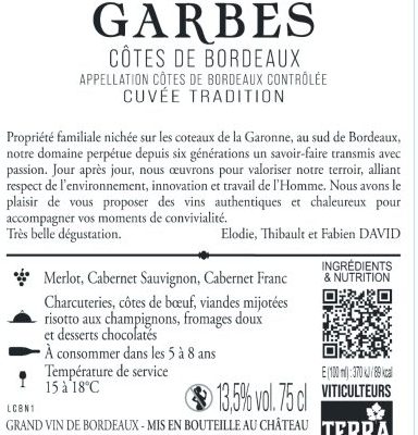 AOC Côtes de Bordeaux Rouge – Château de Garbes – Cuvée Tradition – 2024 – 75cl